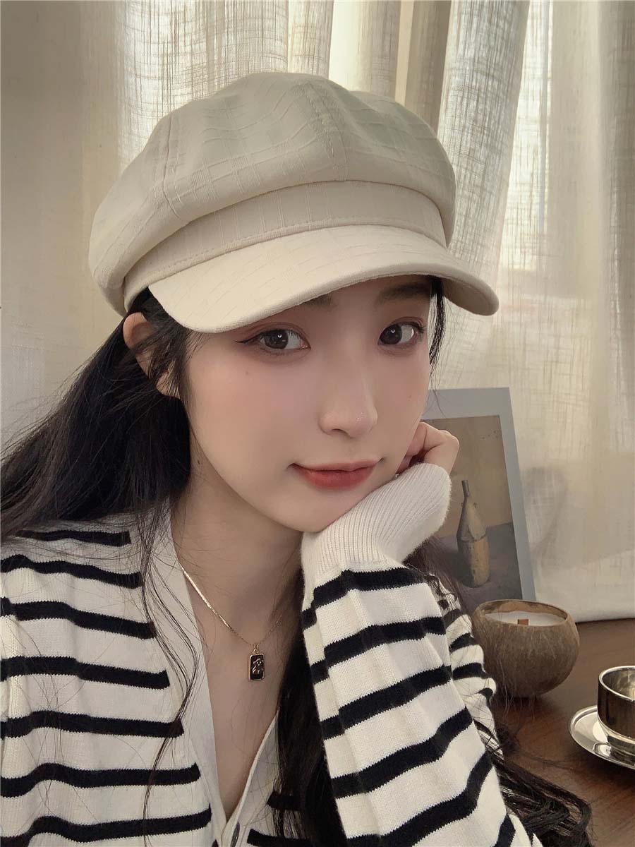 女性用格子模様キャスケット軽量紫外線対策帽子