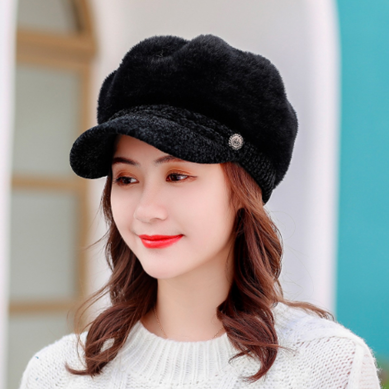 新作レディースキャスケット ふわふわニット つば付き小顔効果帽子
