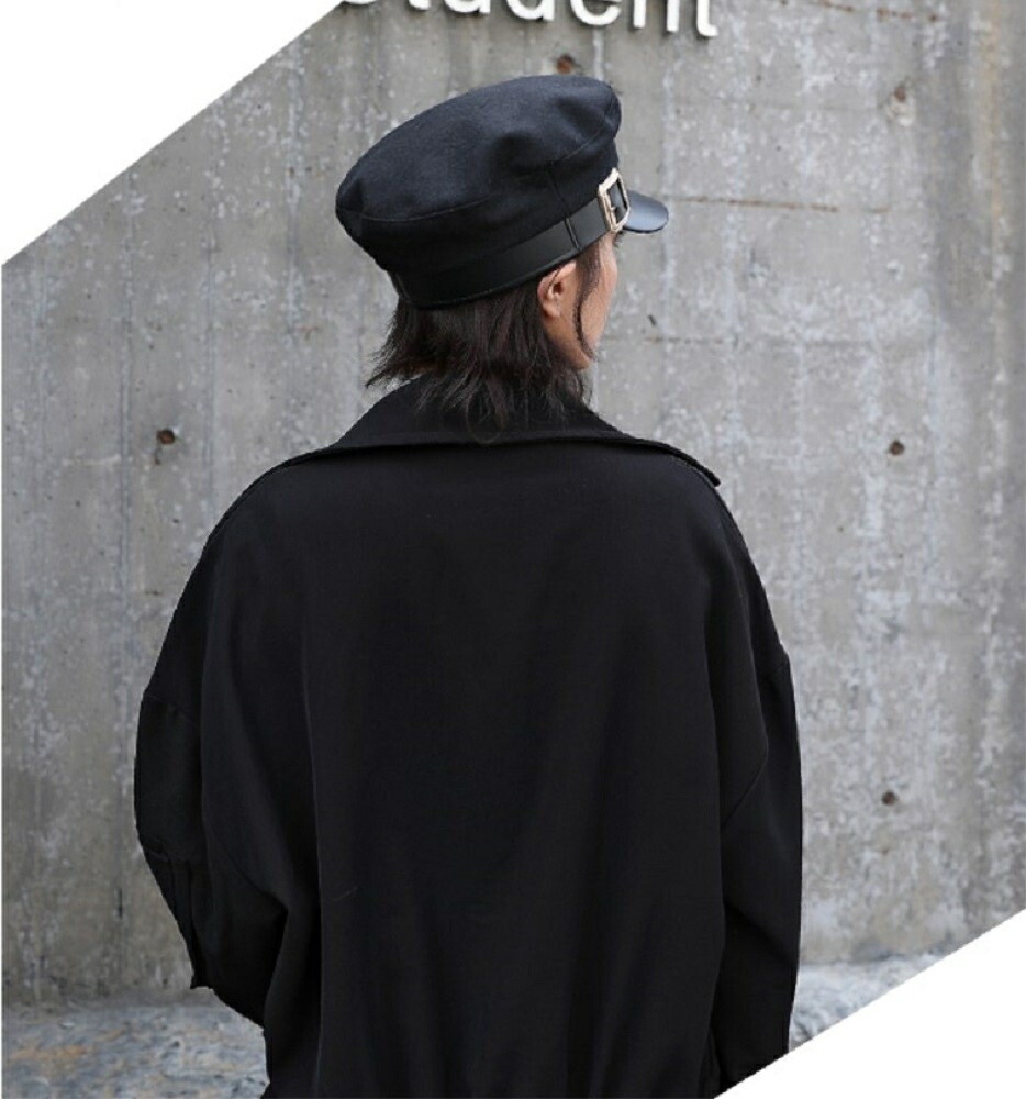 レトロ風ベルト付きキャスケット帽子黒色ゴシック調