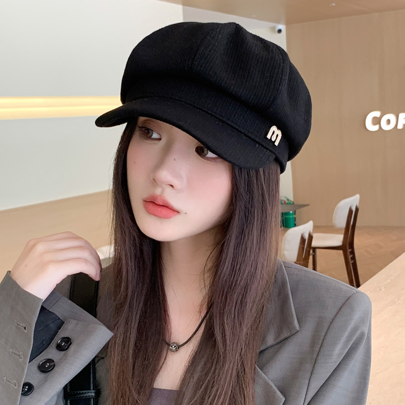 キャスケット ワンポイント刺繍入りウールキャスケット