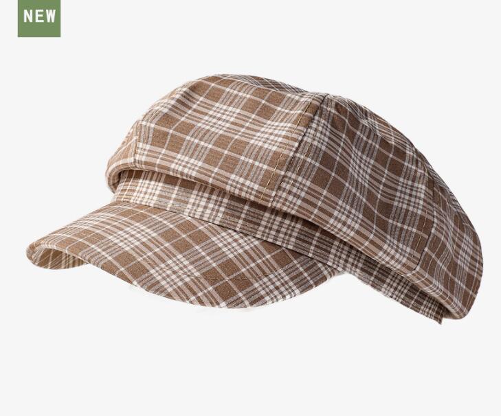 新作チェック柄キャスケット男女兼用復古帽子