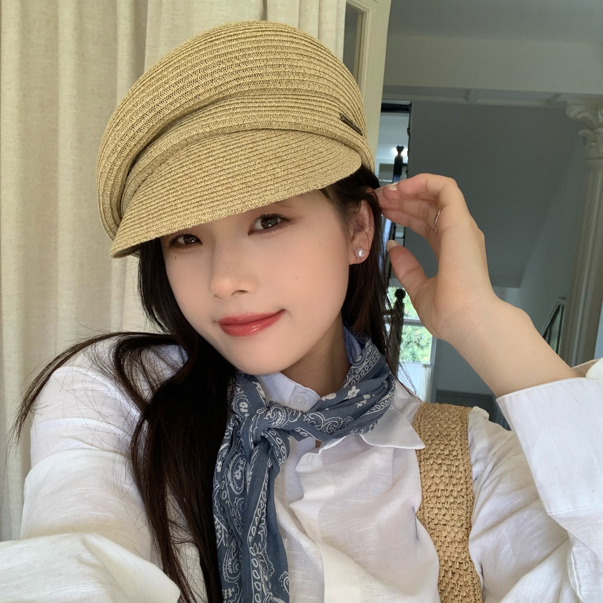 キャスケット 優雅なドレープ麦わらキャスケット