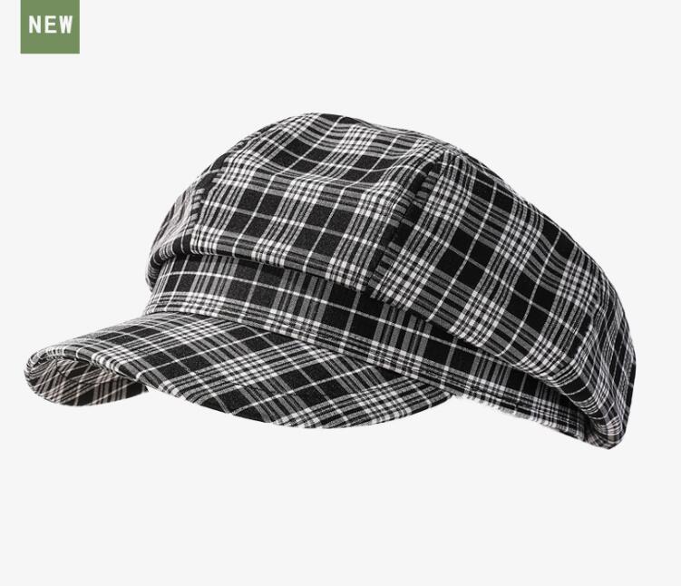 新作チェック柄キャスケット男女兼用復古帽子