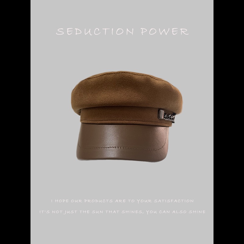 レディース キャスケット 合成レザー つば付き帽子