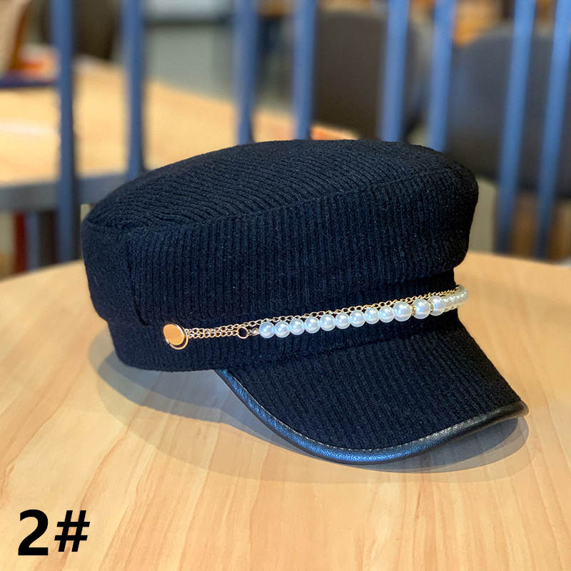 コーデュロイキャスケット レディース小顔効果パール装飾マリンキャップ