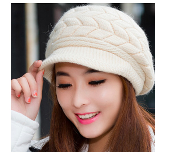 レディース ケーブル編み ニットキャスケット 防寒帽子