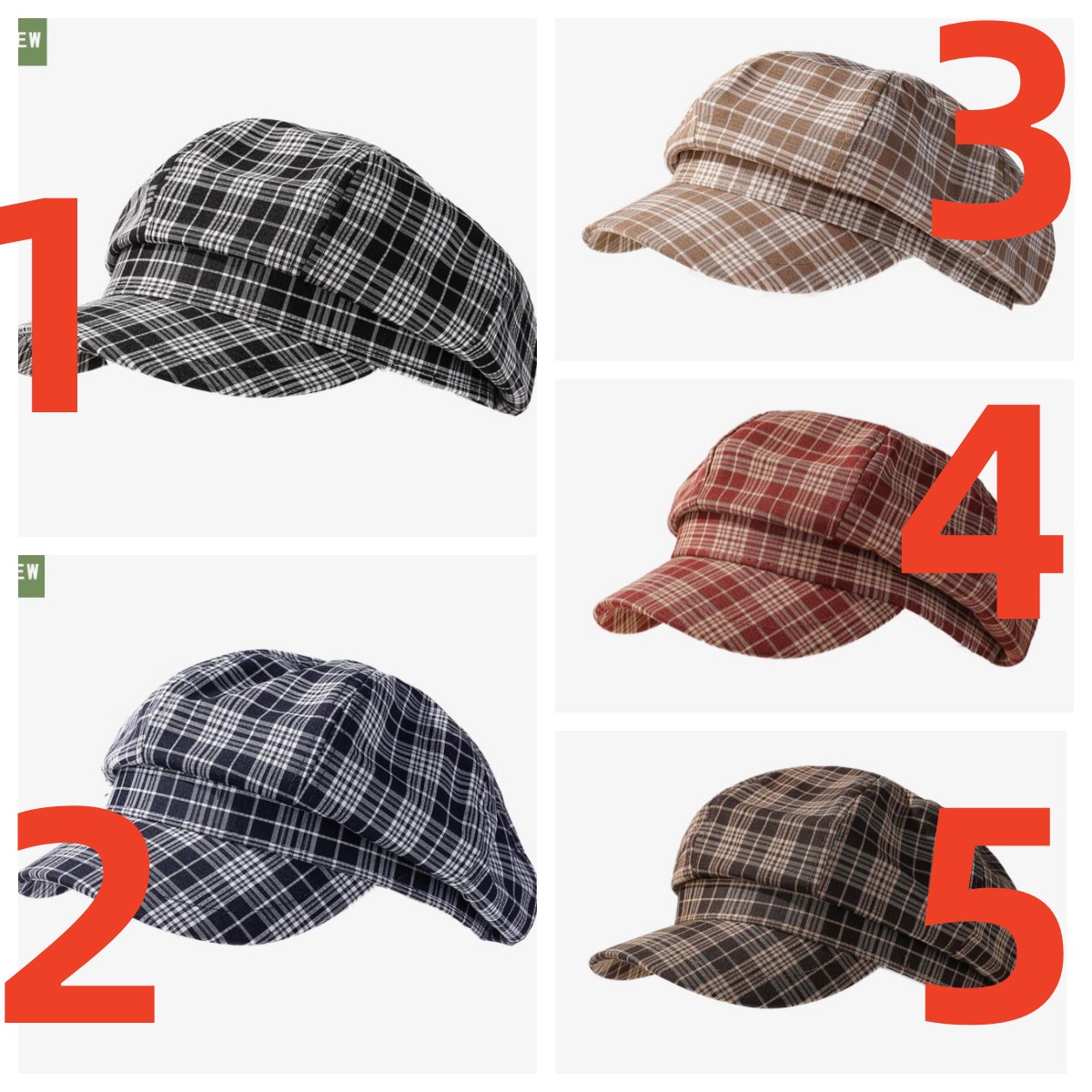 新作チェック柄キャスケット男女兼用復古帽子