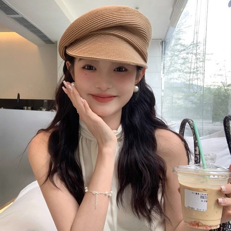涼感麦わらキャスケット 日焼け防止帽子