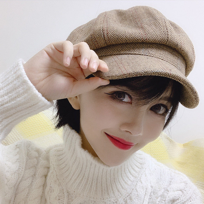 キャスケット ヘリンボーン柄リネン混マリンキャスケット