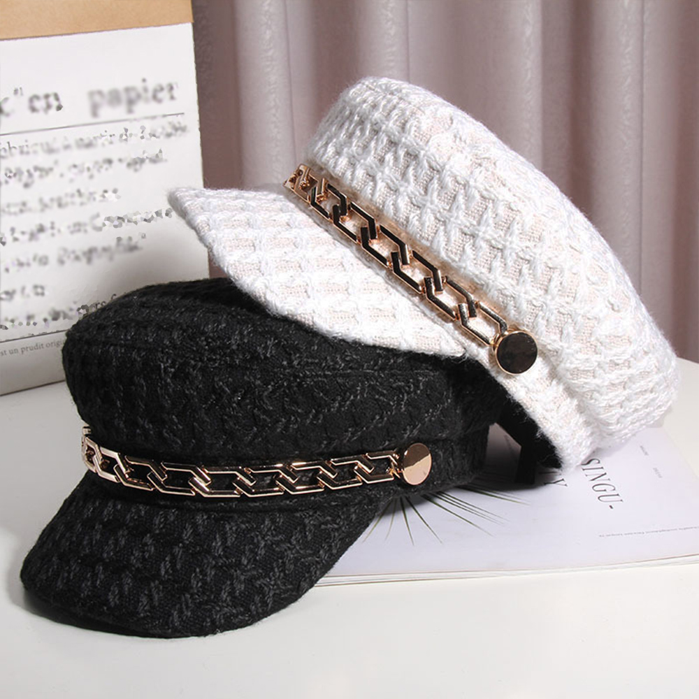 チェーン付きツイード風キャスケット レディース帽子