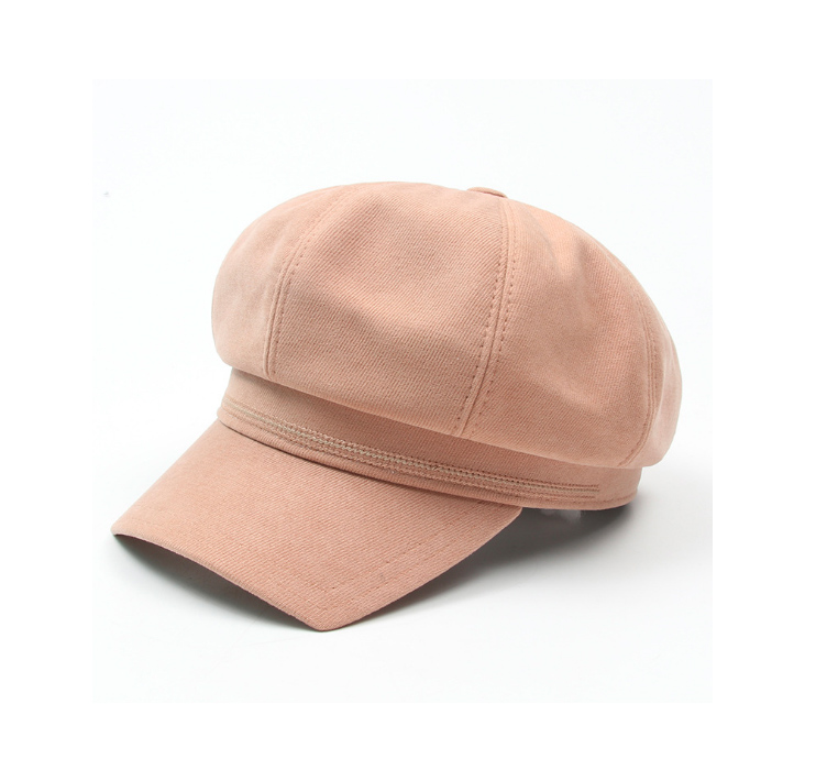 秋冬新作レディースキャスケット無地防寒保温スエード風帽子