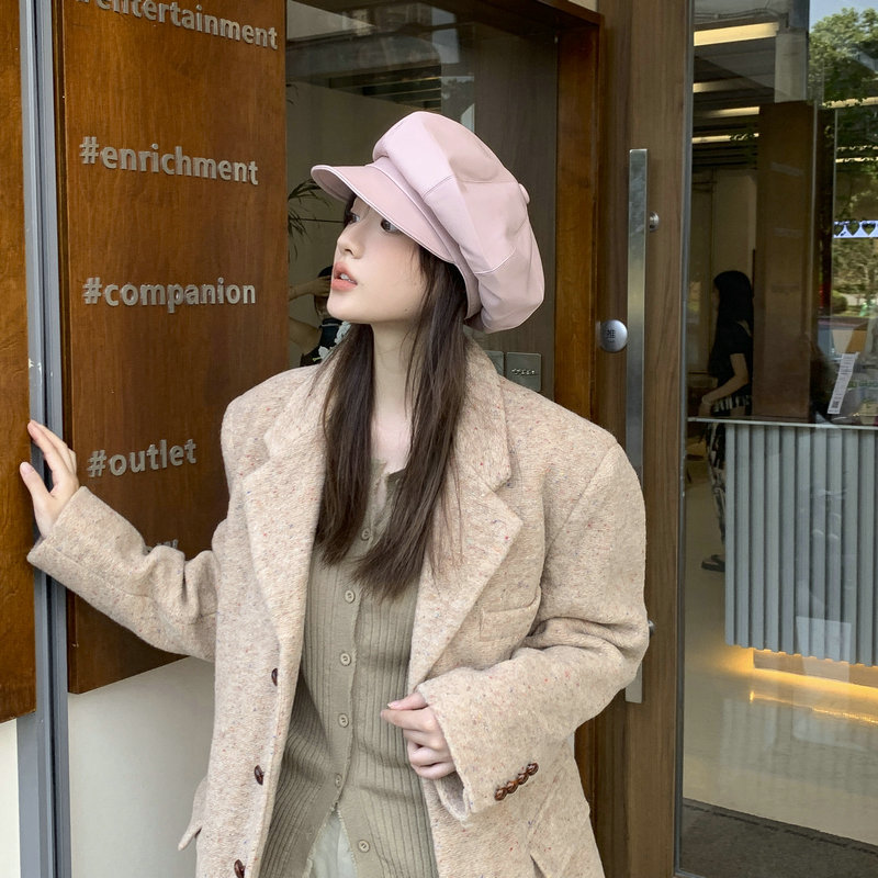 レディース フェイクレザーキャスケット 小顔効果 サイズ調整可能