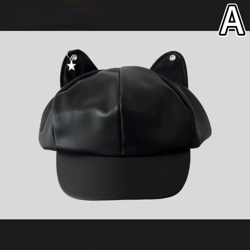 猫耳デザイン レザーキャスケット レディース帽子