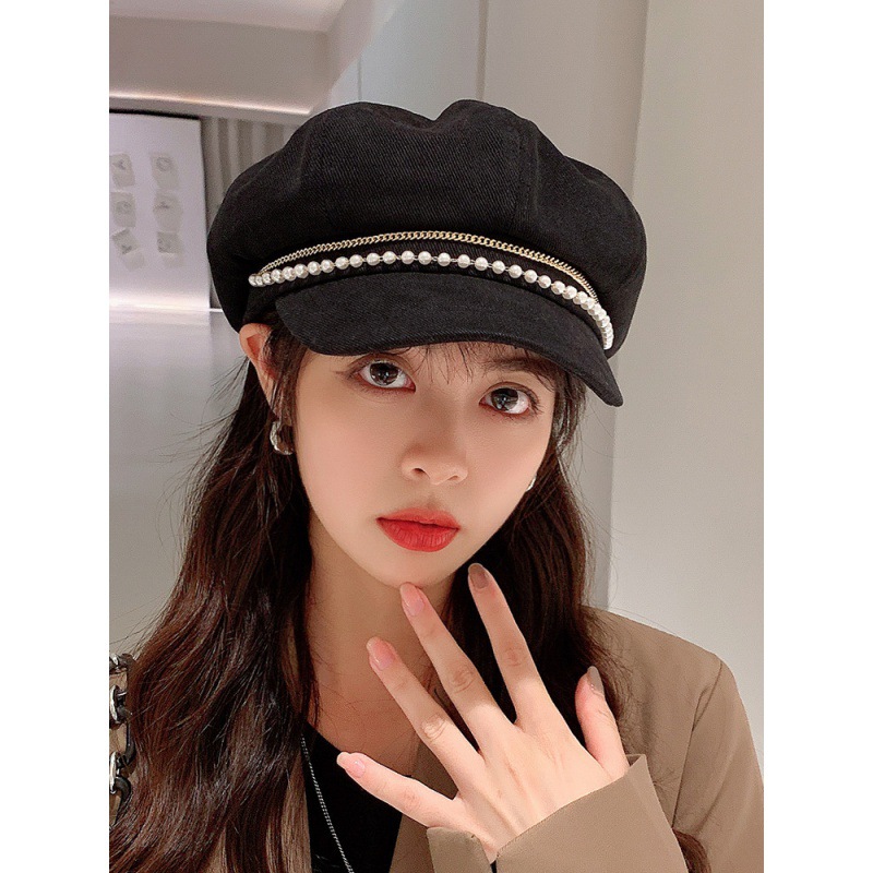 韓国風 パール装飾 マリンキャップ キャスケット 小顔効果 レディース