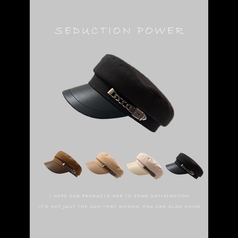 レディース キャスケット 合成レザー つば付き帽子