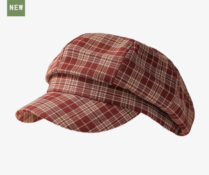 新作チェック柄キャスケット男女兼用復古帽子