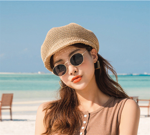 透かし編み麦わらキャスケット 春夏 通勤 旅行 女性用