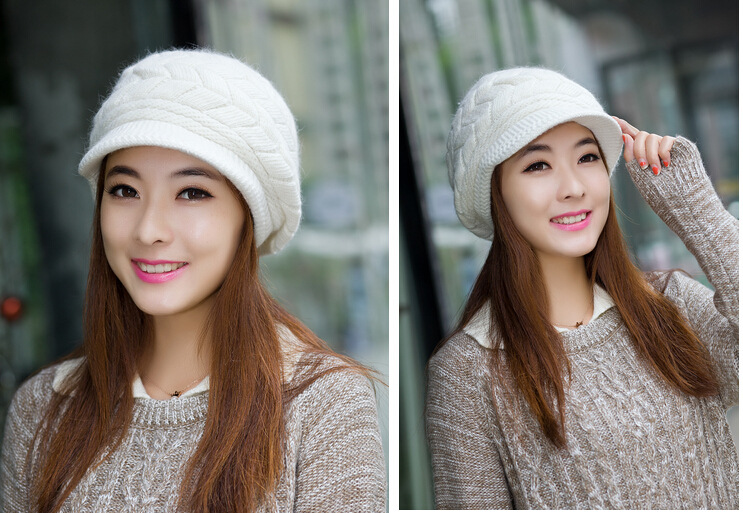レディース ケーブル編み ニットキャスケット 防寒帽子