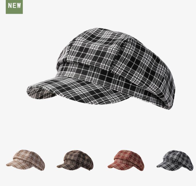 新作チェック柄キャスケット男女兼用復古帽子