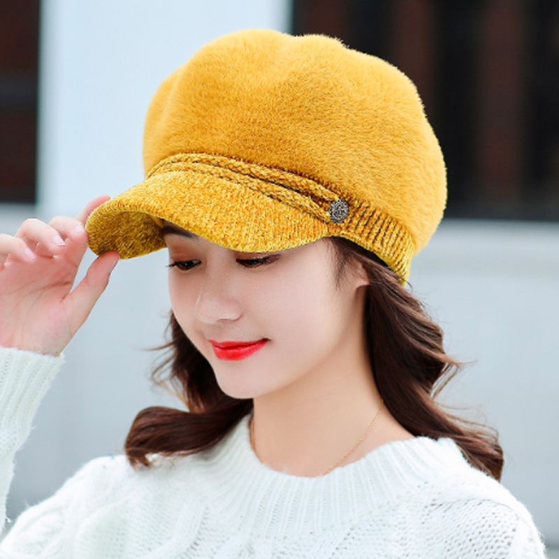 新作レディースキャスケット ふわふわニット つば付き小顔効果帽子