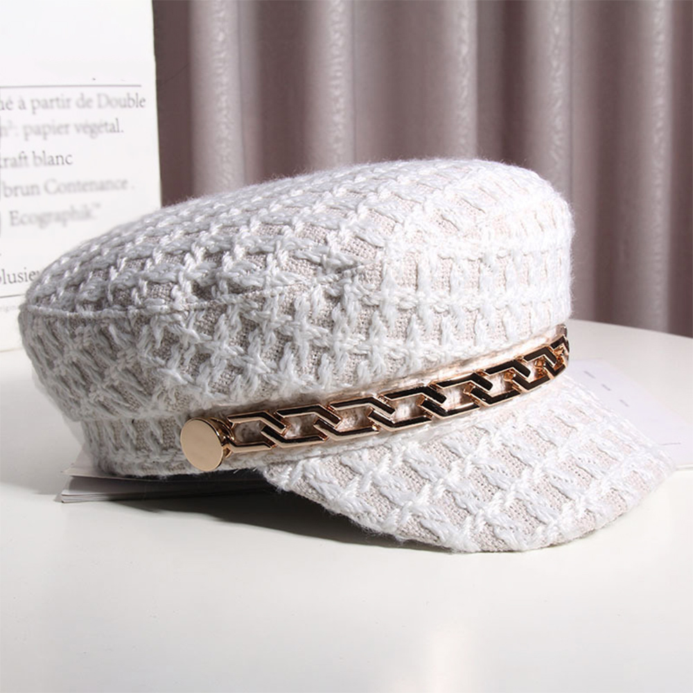 チェーン付きツイード風キャスケット レディース帽子