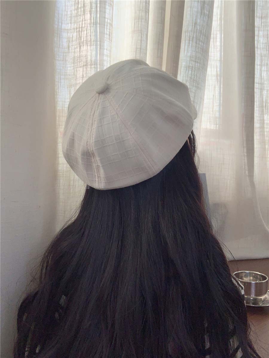 女性用格子模様キャスケット軽量紫外線対策帽子