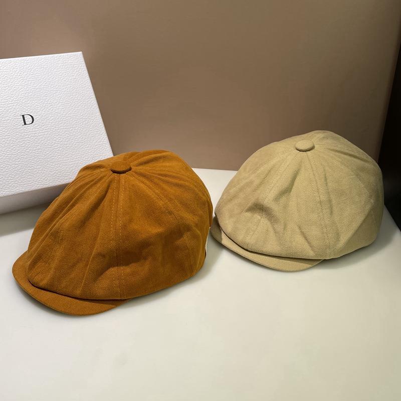 秋冬新作 小顔効果キャスケット 無地シンプル つば付き帽子