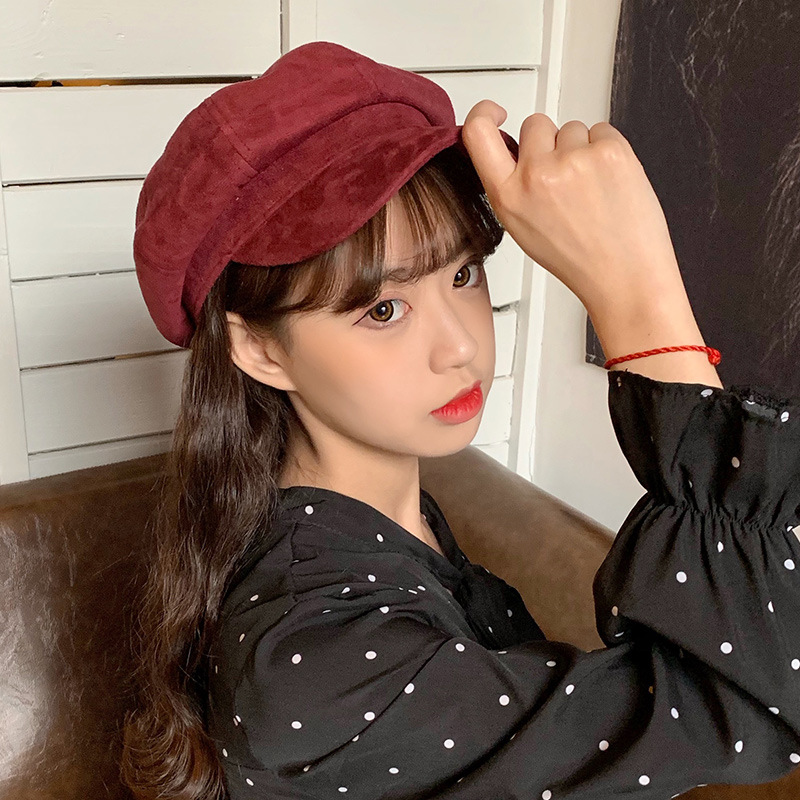 秋冬新作 レディース スエード調キャスケット 無地 防寒帽子