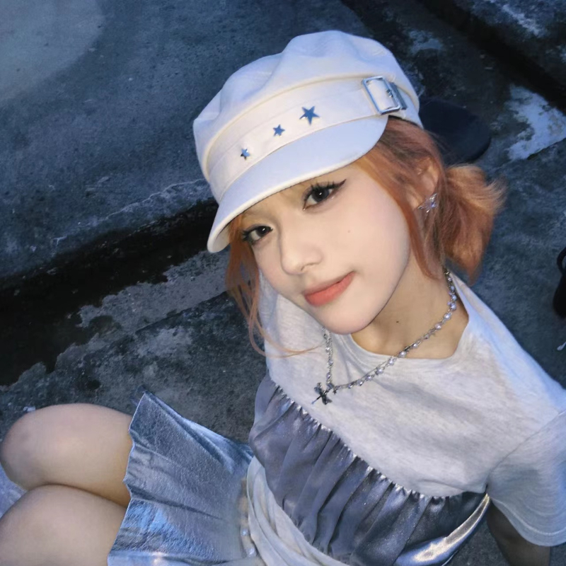 星柄ベルト付き ウールキャスケット 帽子 レディース