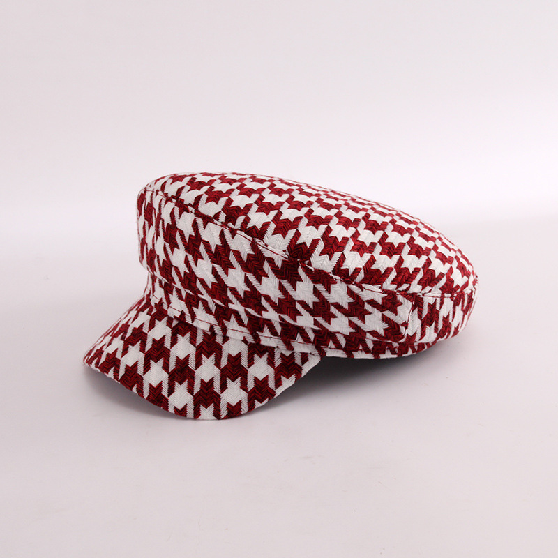 千鳥格子キャスケット つば付き防寒帽子 小顔効果