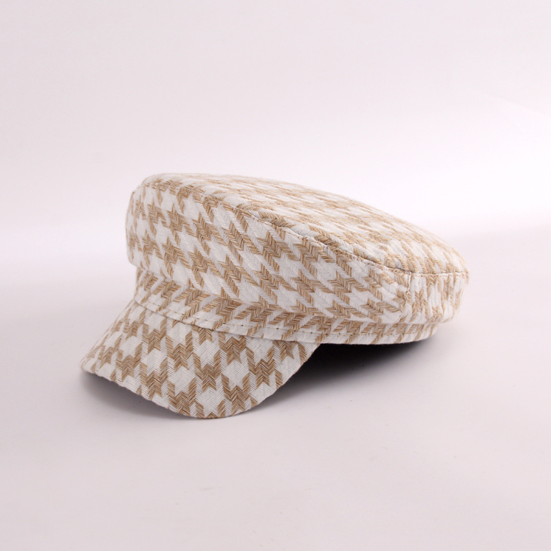 千鳥格子キャスケット つば付き防寒帽子 小顔効果