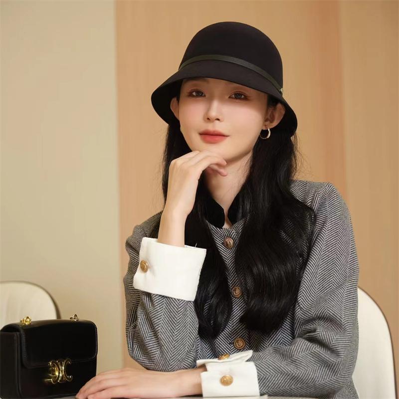 キャスケット リボンベルト付きウールキャスケット帽子