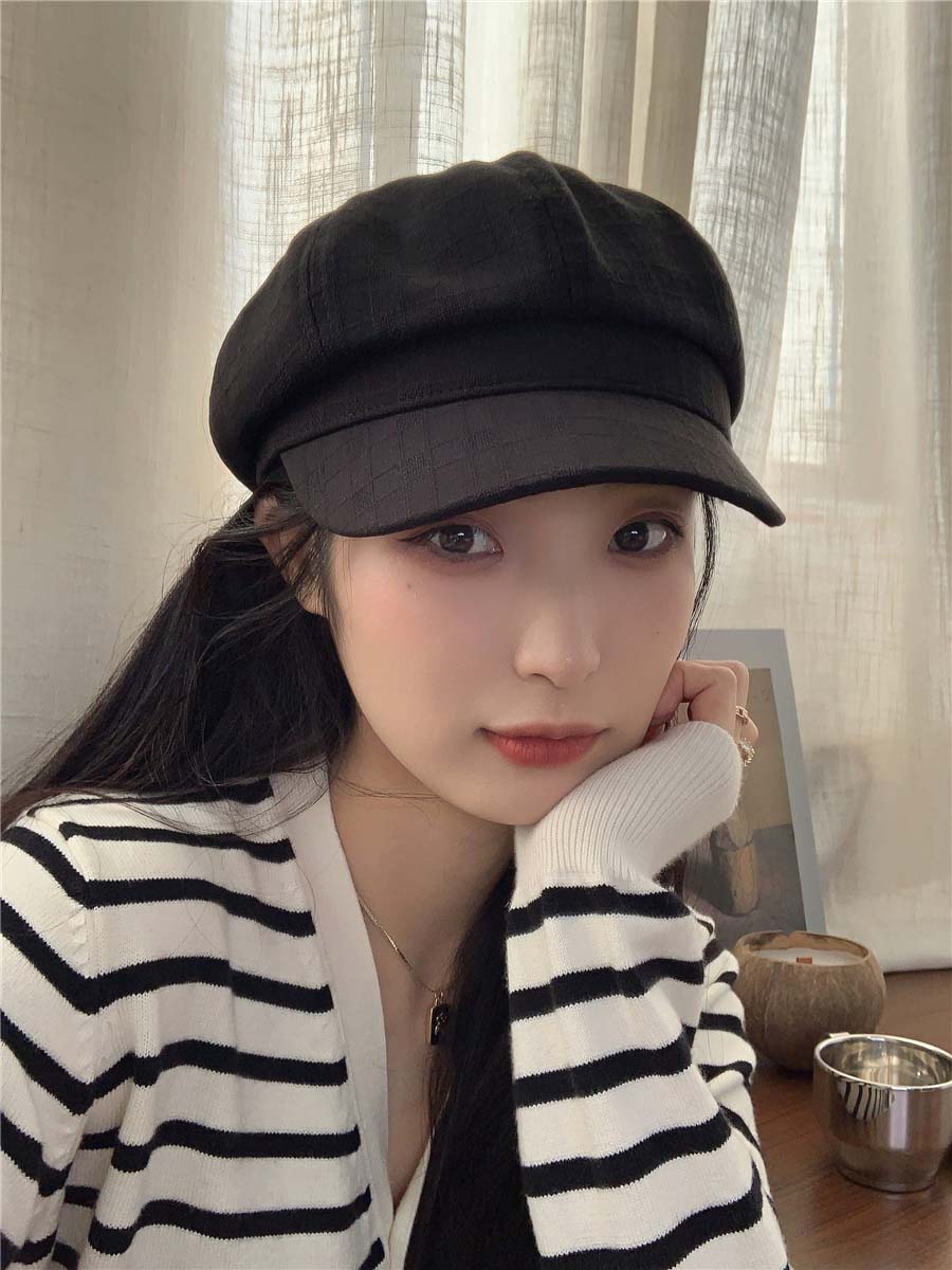 女性用格子模様キャスケット軽量紫外線対策帽子