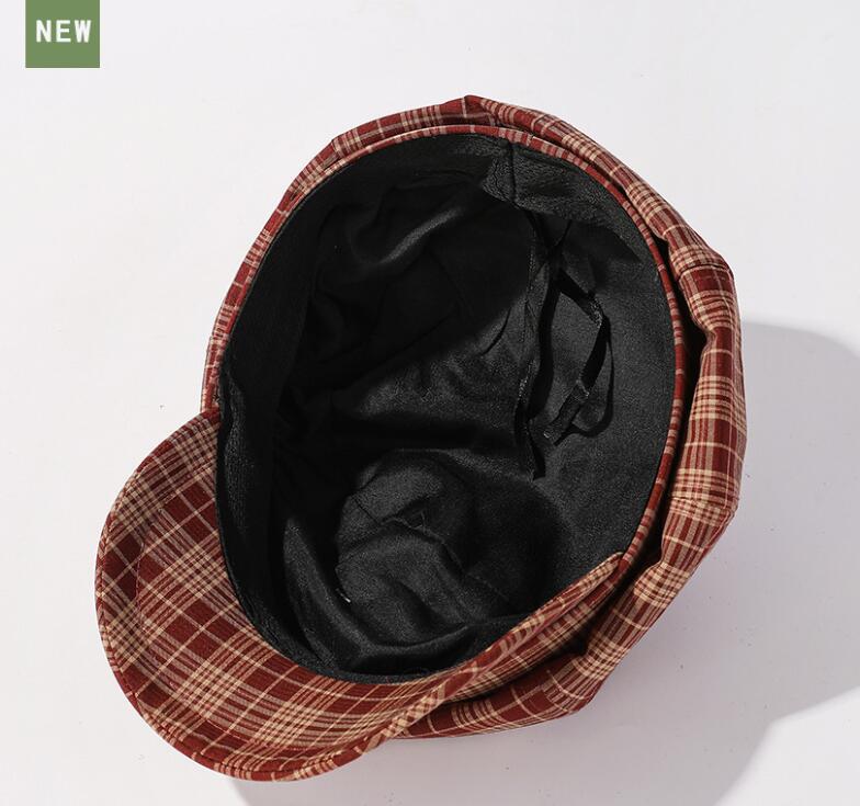 新作チェック柄キャスケット男女兼用復古帽子