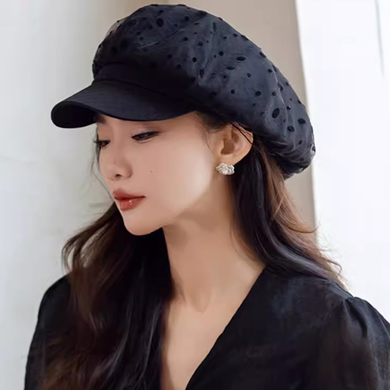 キャスケット ドット柄ベロア生地キャスケット帽子