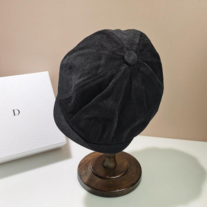 秋冬新作 小顔効果キャスケット 無地シンプル つば付き帽子