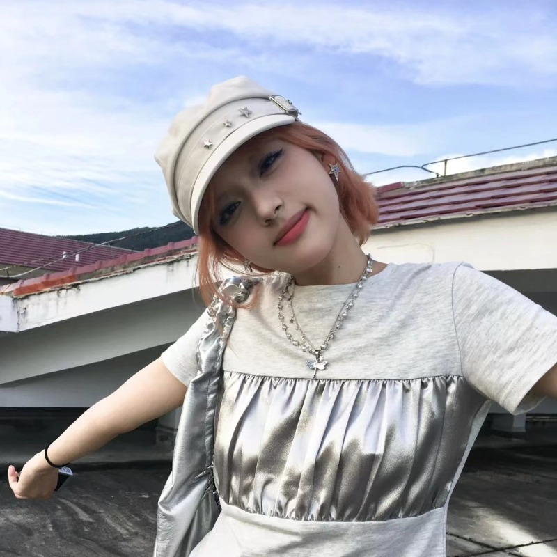 星柄ベルト付き ウールキャスケット 帽子 レディース