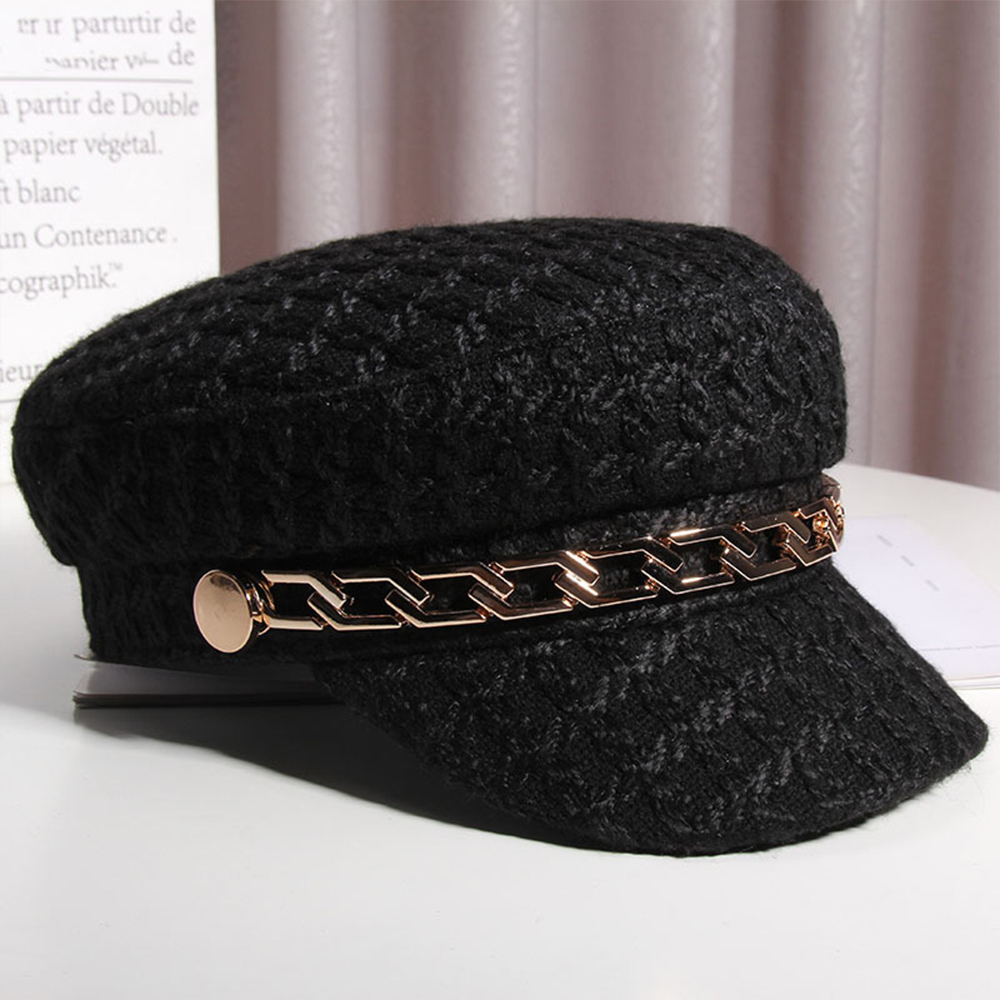 チェーン付きツイード風キャスケット レディース帽子