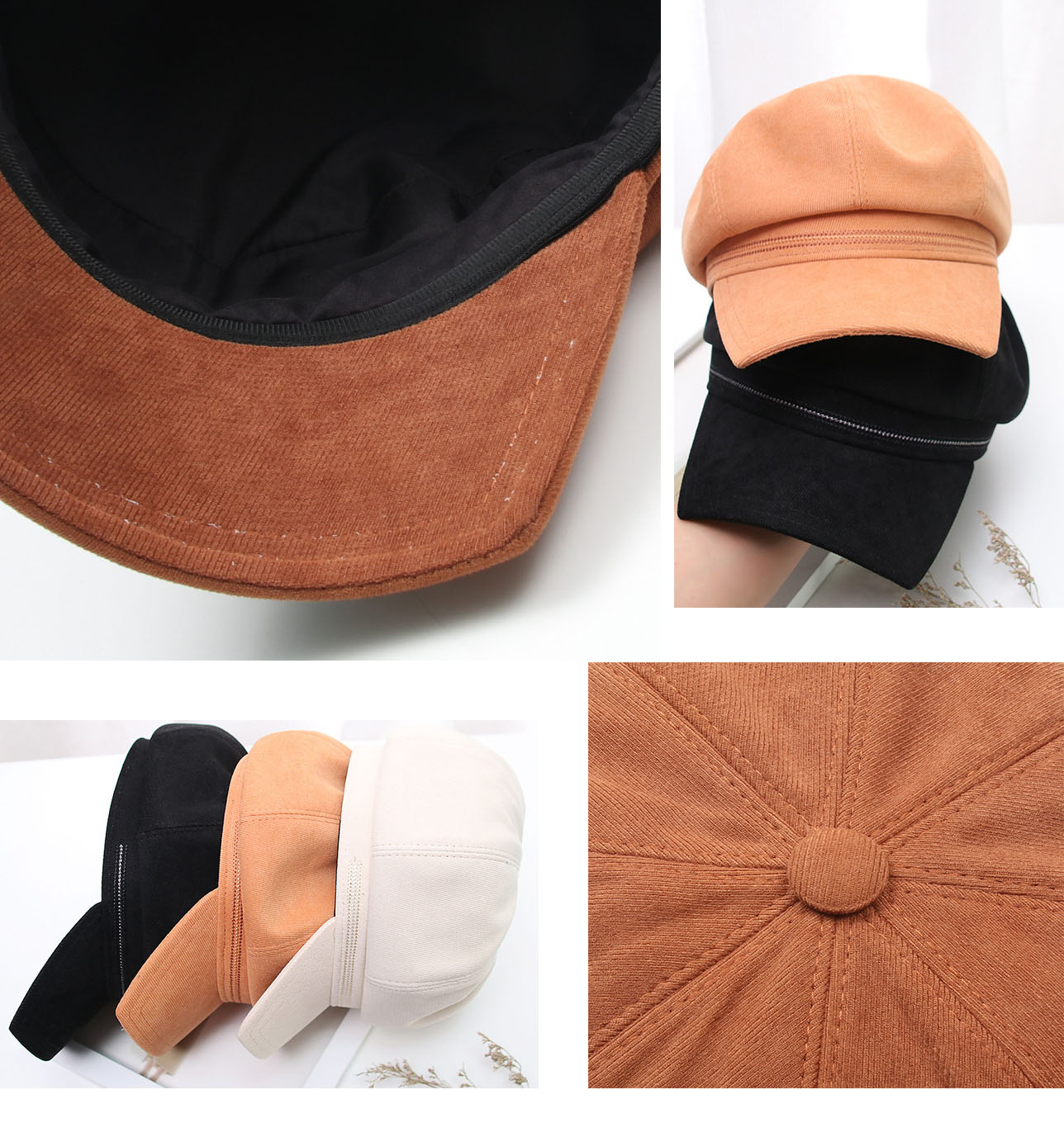 秋冬新作レディースキャスケット無地防寒保温スエード風帽子