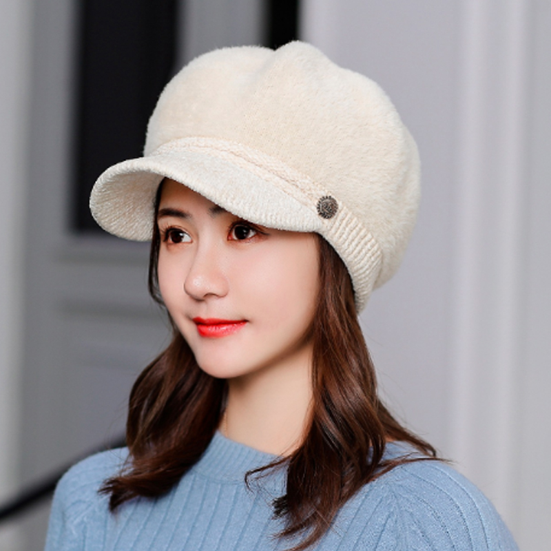 新作レディースキャスケット ふわふわニット つば付き小顔効果帽子