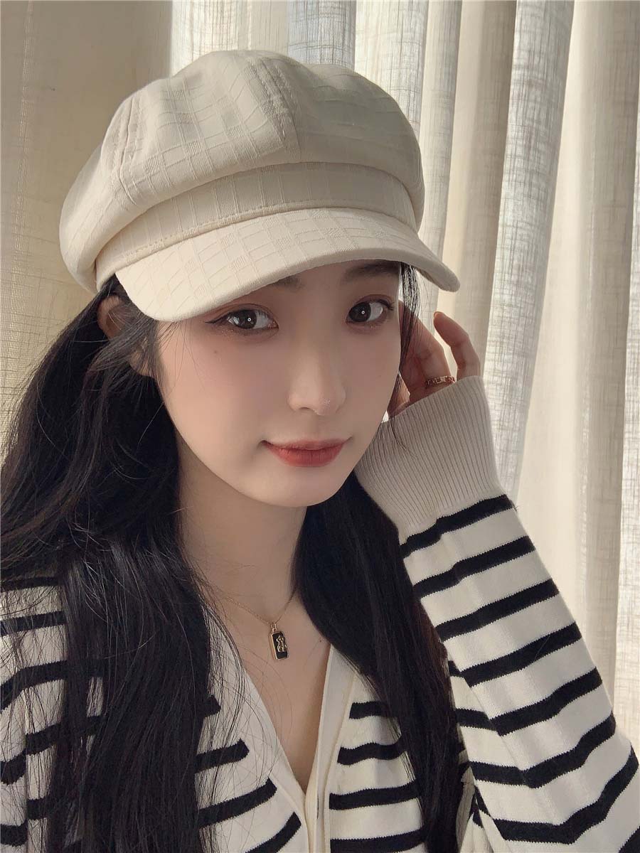 女性用格子模様キャスケット軽量紫外線対策帽子