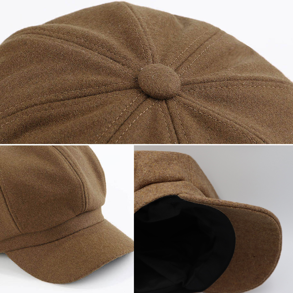 秋冬レディースキャスケット帽子防寒無地ウールタッチ