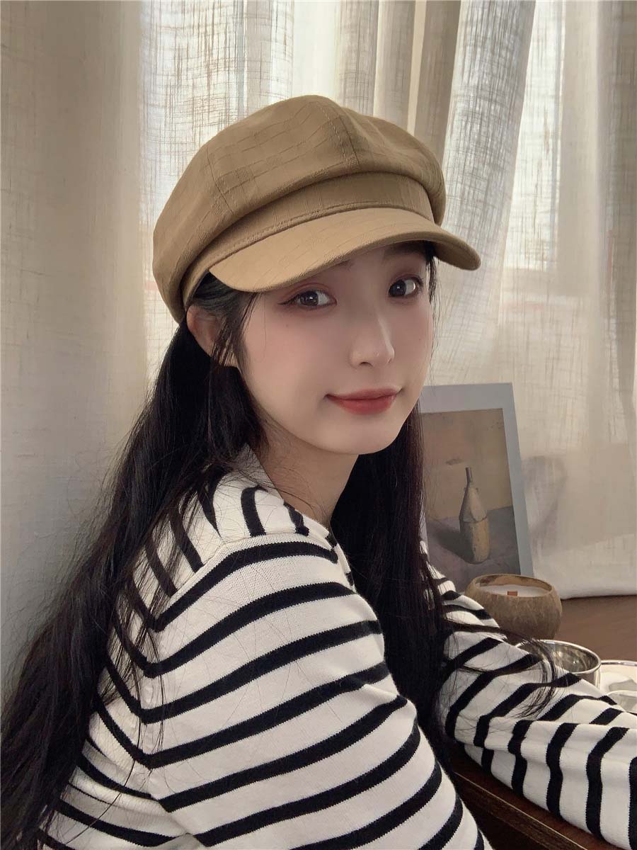女性用格子模様キャスケット軽量紫外線対策帽子