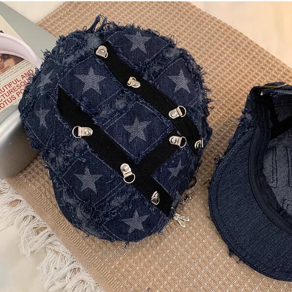 デニム生地キャスケット星柄金具付きレディース帽子