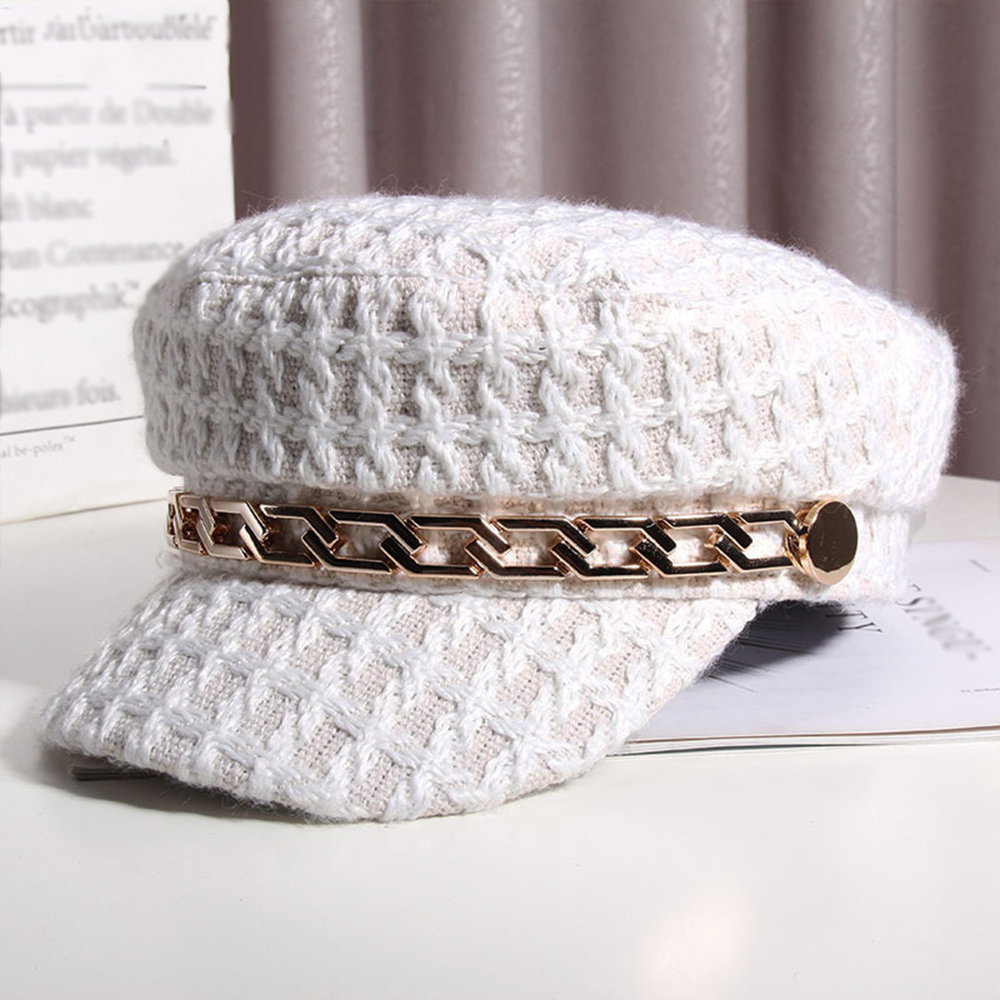 チェーン付きツイード風キャスケット レディース帽子