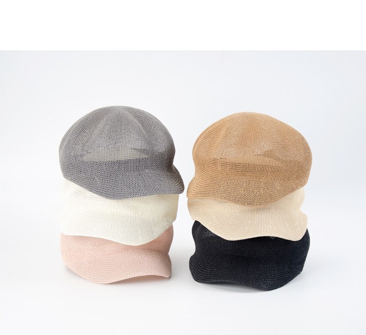 透かし編み麦わらキャスケット 春夏 通勤 旅行 女性用