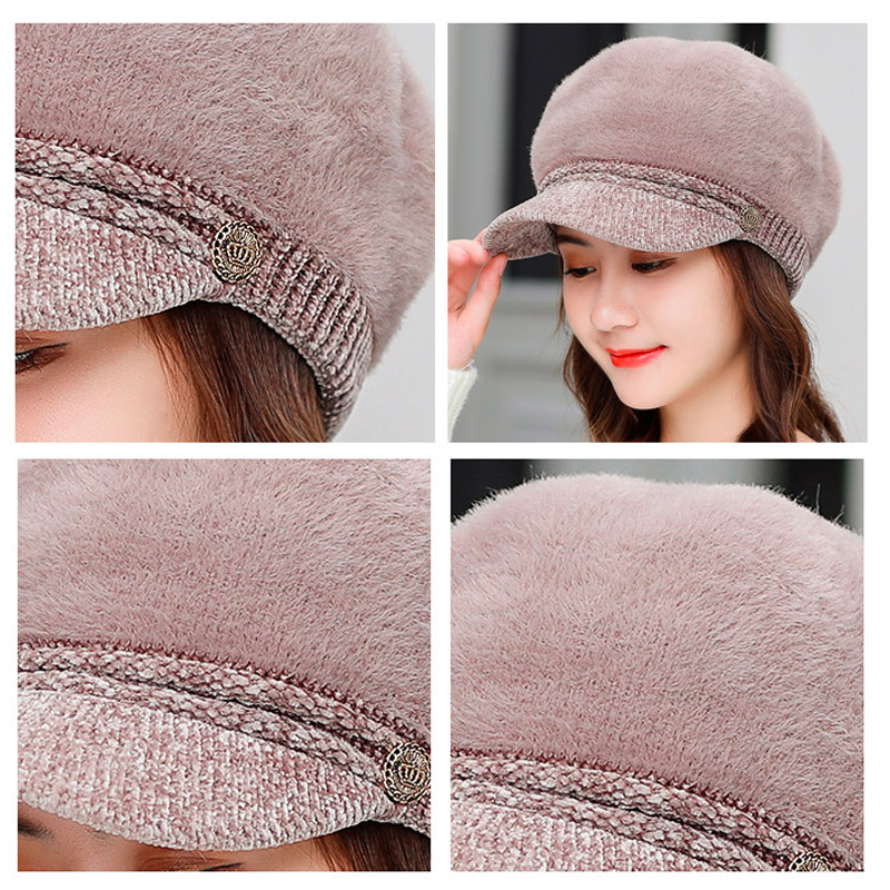 新作レディースキャスケット ふわふわニット つば付き小顔効果帽子