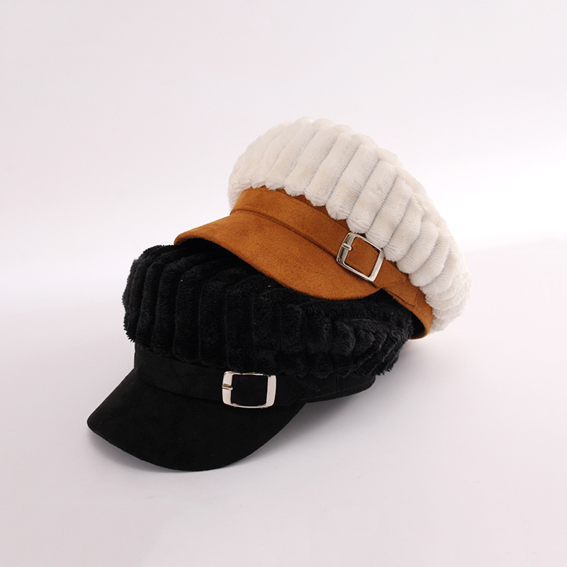 もこもこ素材つばありキャスケット防寒帽子