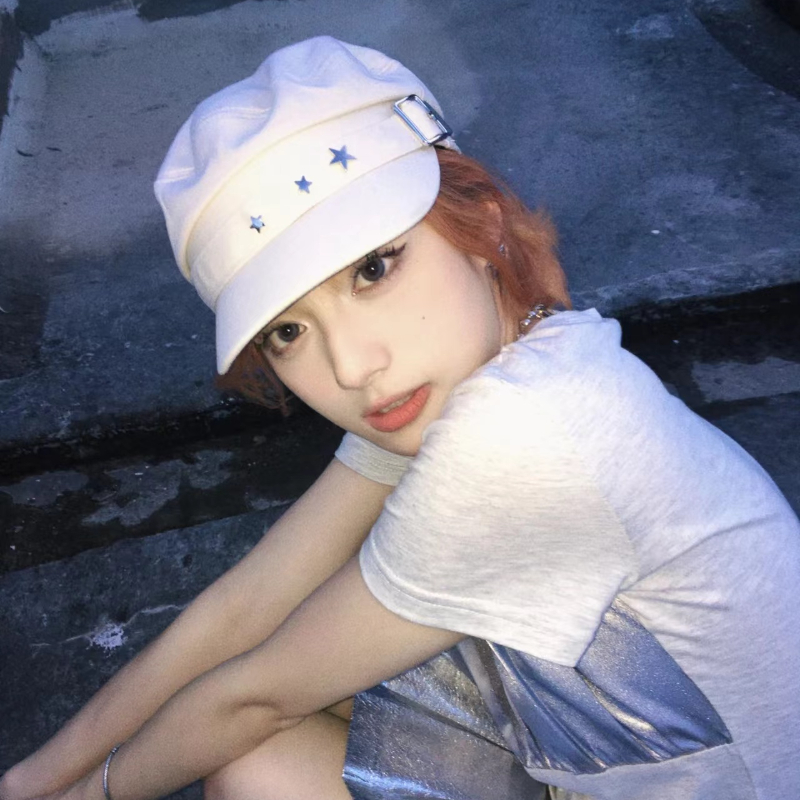 星柄ベルト付き ウールキャスケット 帽子 レディース
