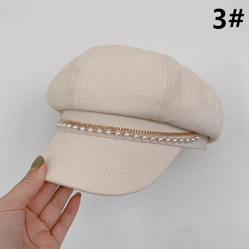 韓国風 パール装飾 マリンキャップ キャスケット 小顔効果 レディース